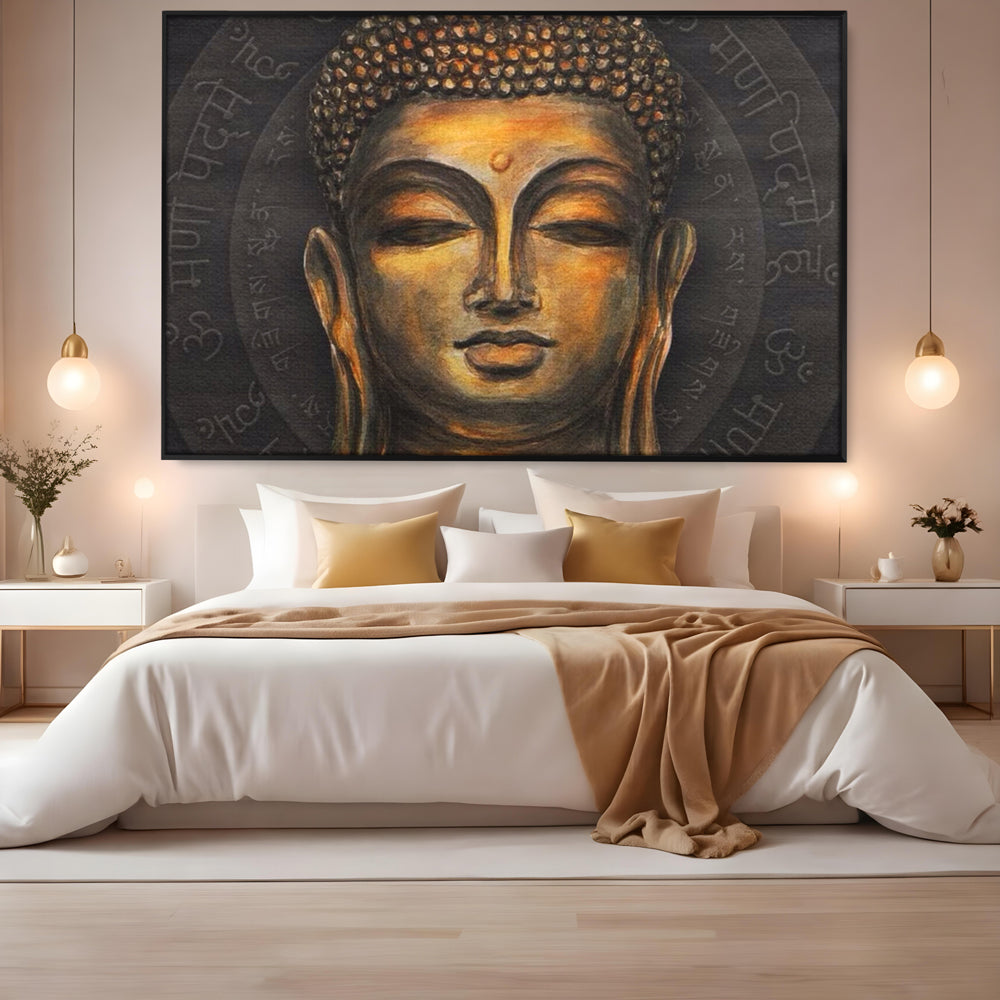 Tablou Canvas Premium LuxCanva® I110, Traieste Zen, Buddha, Zen, Templu, Mantra, Auriu, Echilibru, Ritual, Liniste, Sacru, Meditatie, Armonie, Urna
