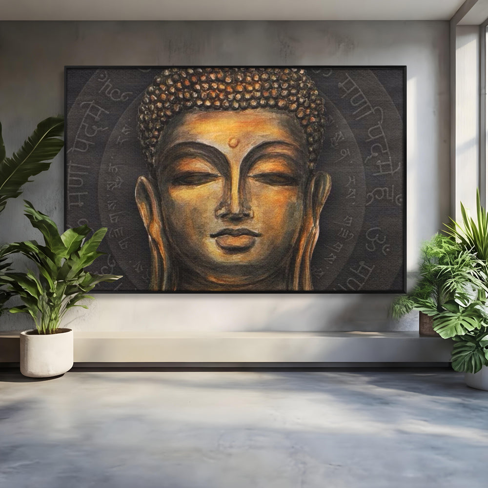 Tablou Canvas Premium LuxCanva® I110, Traieste Zen, Buddha, Zen, Templu, Mantra, Auriu, Echilibru, Ritual, Liniste, Sacru, Meditatie, Armonie, Urna