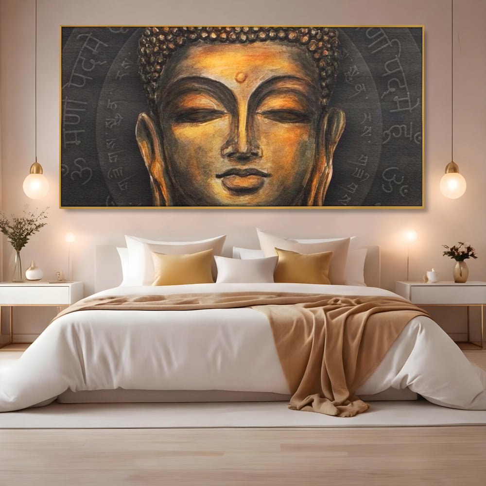 Tablou Canvas Premium LuxCanva® I110, Traieste Zen, Buddha, Zen, Templu, Mantra, Auriu, Echilibru, Ritual, Liniste, Sacru, Meditatie, Armonie, Urna