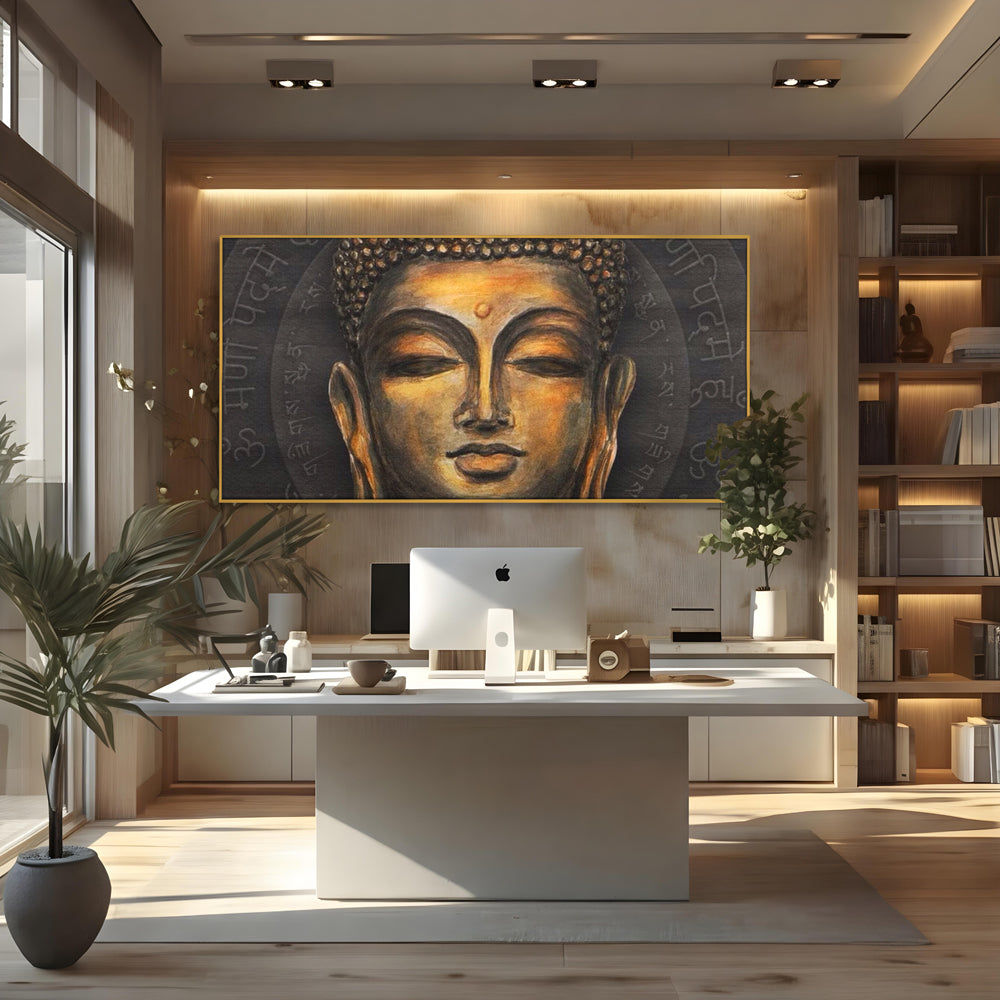 Tablou Canvas Premium LuxCanva® I110, Traieste Zen, Buddha, Zen, Templu, Mantra, Auriu, Echilibru, Ritual, Liniste, Sacru, Meditatie, Armonie, Urna