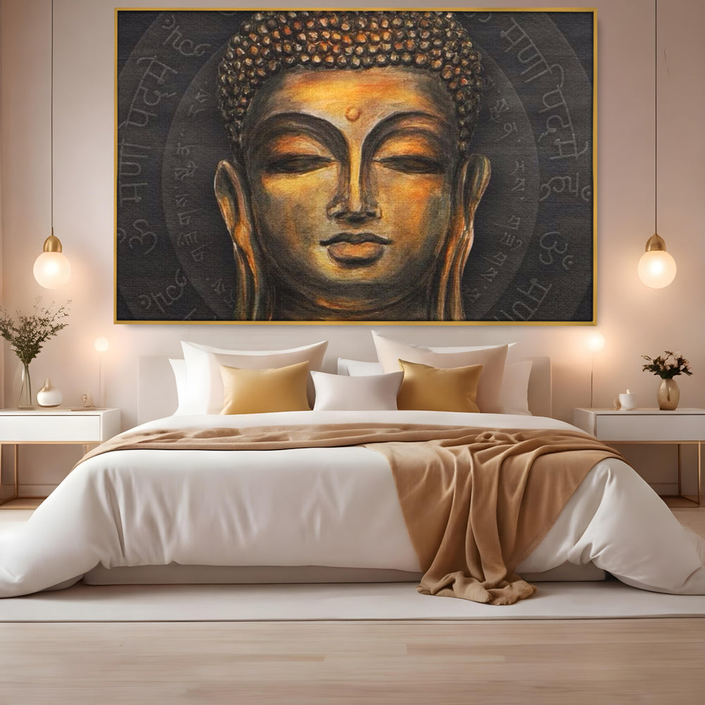 Tablou Canvas Premium LuxCanva® I110, Traieste Zen, Buddha, Zen, Templu, Mantra, Auriu, Echilibru, Ritual, Liniste, Sacru, Meditatie, Armonie, Urna