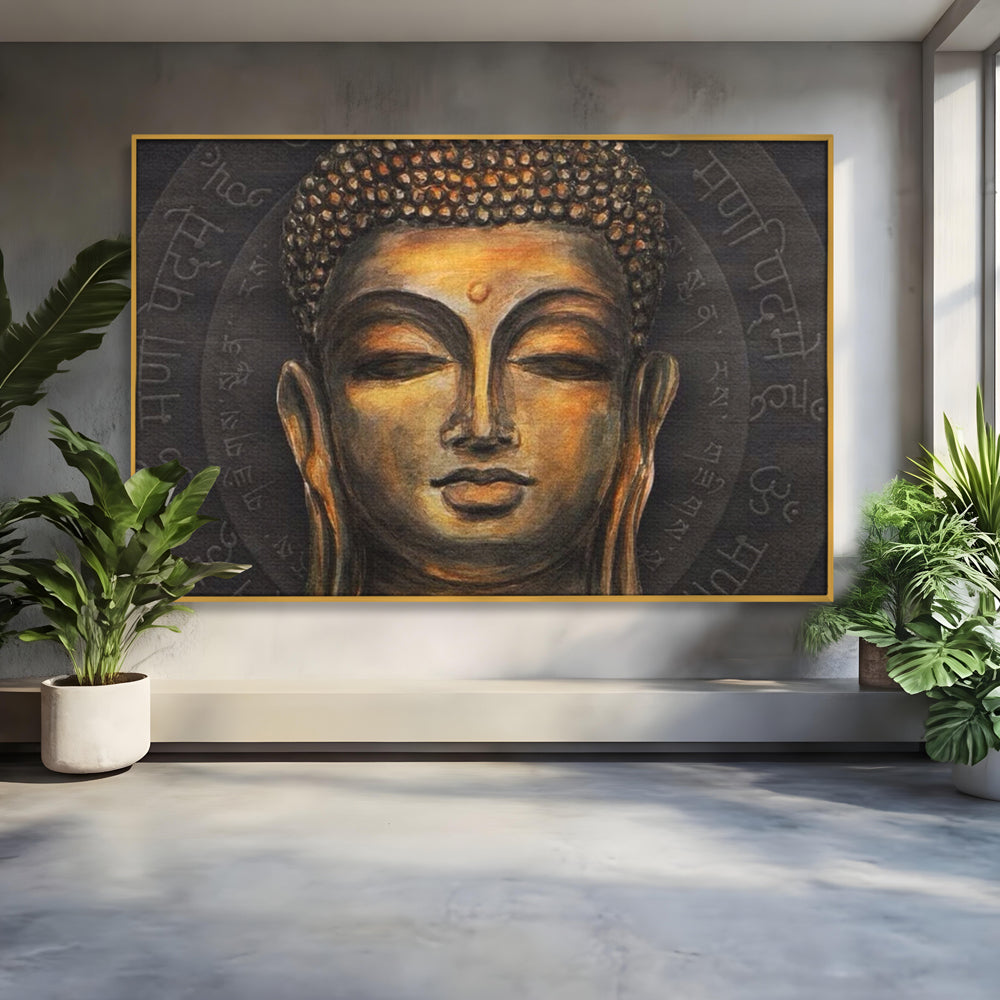 Tablou Canvas Premium LuxCanva® I110, Traieste Zen, Buddha, Zen, Templu, Mantra, Auriu, Echilibru, Ritual, Liniste, Sacru, Meditatie, Armonie, Urna