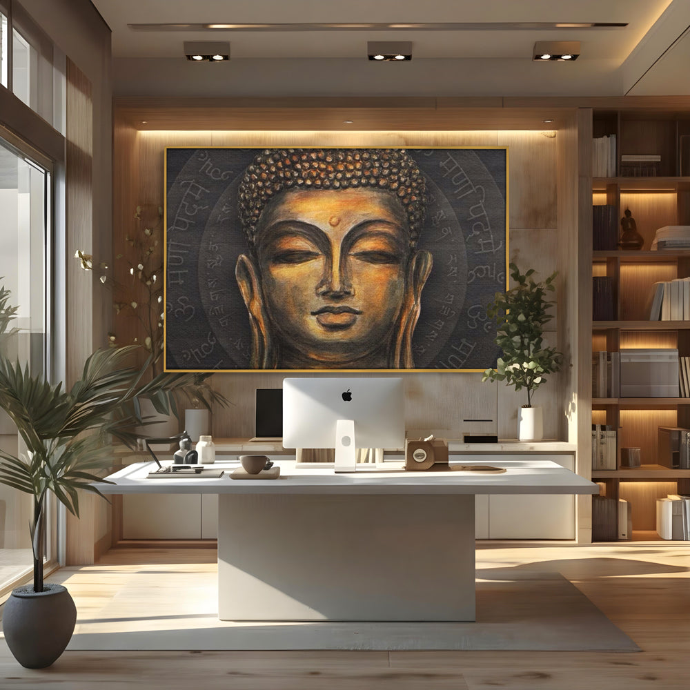 Tablou Canvas Premium LuxCanva® I110, Traieste Zen, Buddha, Zen, Templu, Mantra, Auriu, Echilibru, Ritual, Liniste, Sacru, Meditatie, Armonie, Urna