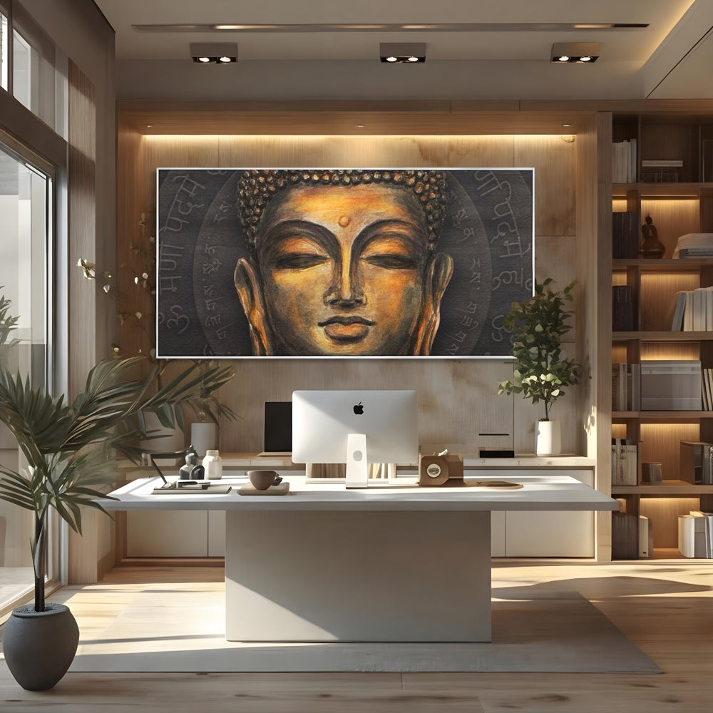 Tablou Canvas Premium LuxCanva® I110, Traieste Zen, Buddha, Zen, Templu, Mantra, Auriu, Echilibru, Ritual, Liniste, Sacru, Meditatie, Armonie, Urna