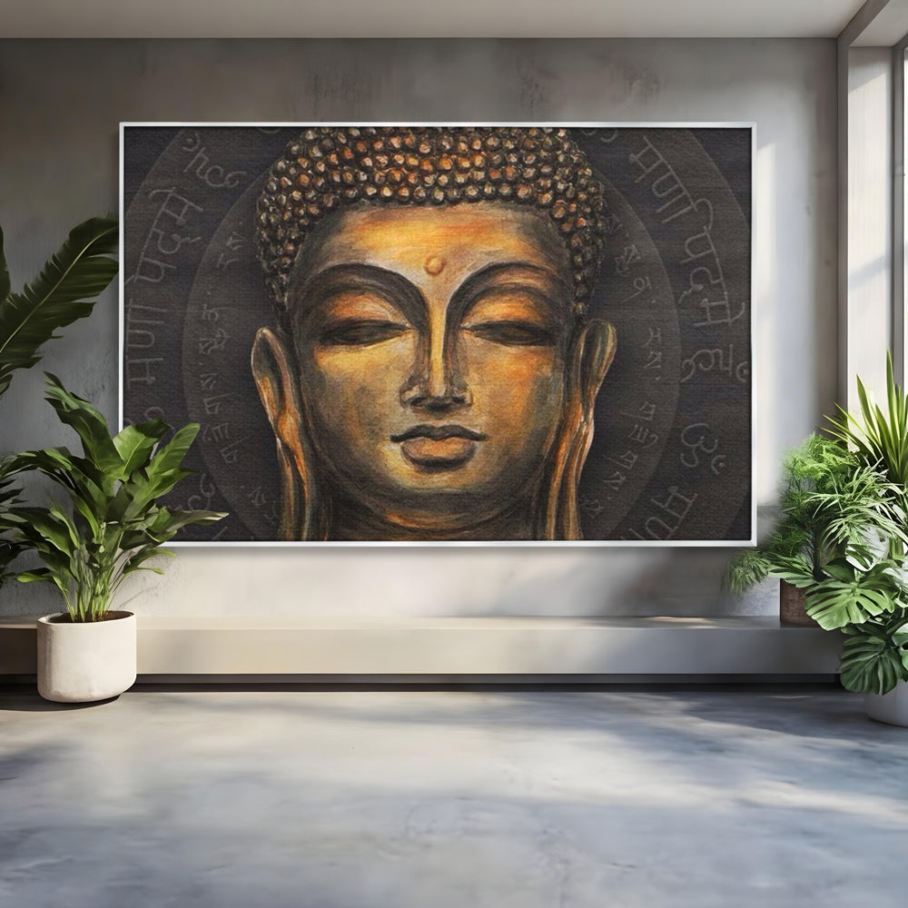 Tablou Canvas Premium LuxCanva® I110, Traieste Zen, Buddha, Zen, Templu, Mantra, Auriu, Echilibru, Ritual, Liniste, Sacru, Meditatie, Armonie, Urna