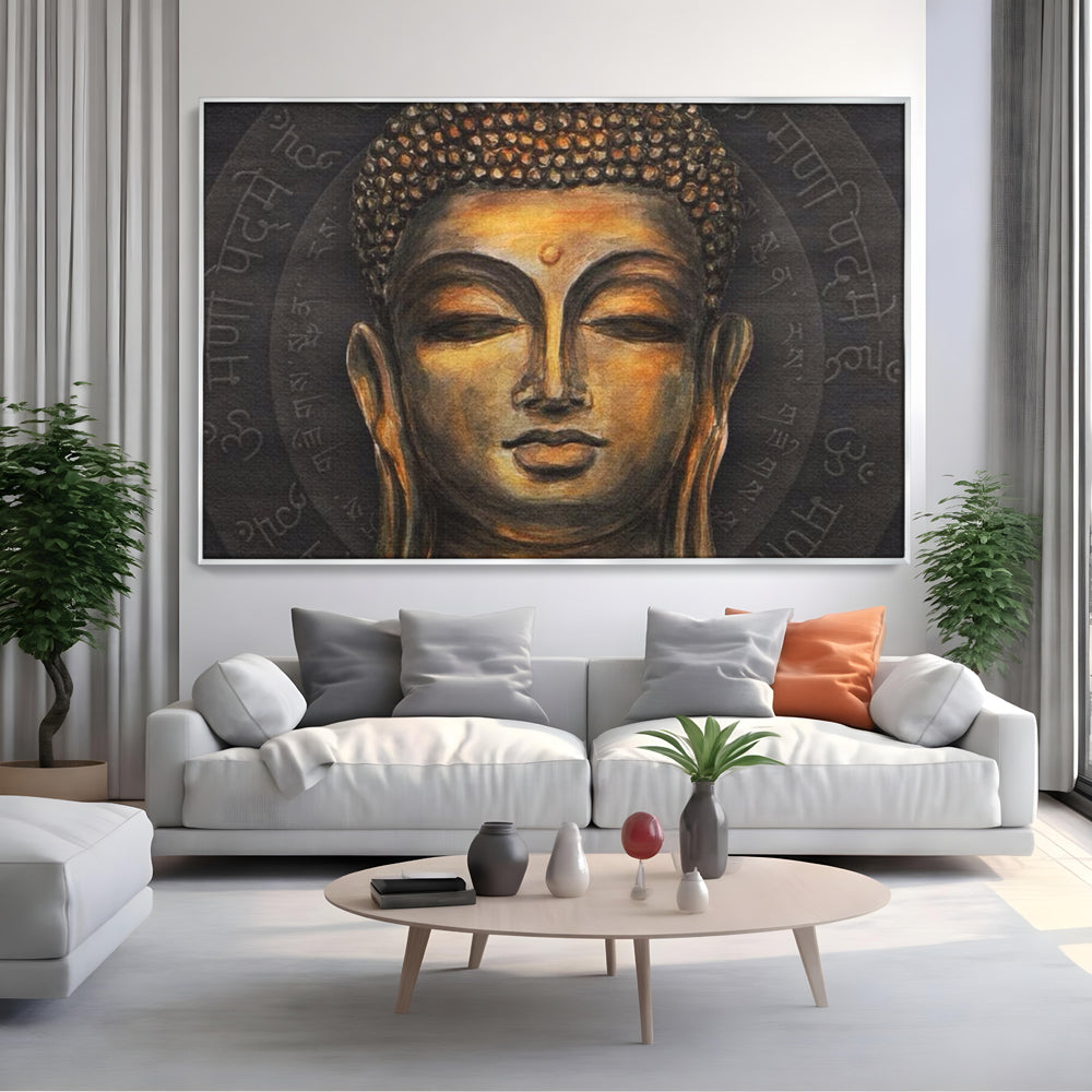 Tablou Canvas Premium LuxCanva® I110, Traieste Zen, Buddha, Zen, Templu, Mantra, Auriu, Echilibru, Ritual, Liniste, Sacru, Meditatie, Armonie, Urna
