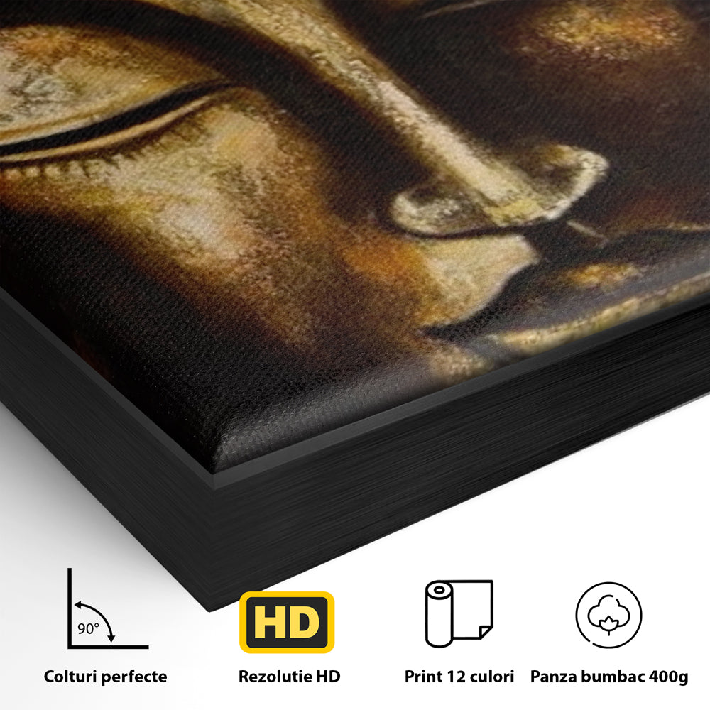 Tablou Canvas Premium LuxCanva® I111, Iluminare in Aur, Buddha, Meditatie, Zen, Armonie, Intelepciune, Liniste, Mantra, Urna, Spiritualitate, Relaxare