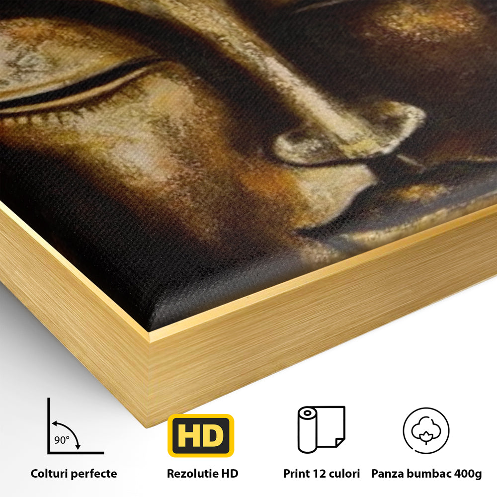 Tablou Canvas Premium LuxCanva® I111, Iluminare in Aur, Buddha, Meditatie, Zen, Armonie, Intelepciune, Liniste, Mantra, Urna, Spiritualitate, Relaxare