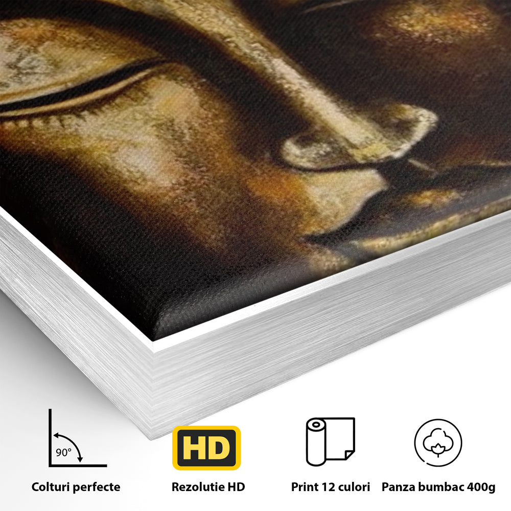 Tablou Canvas Premium LuxCanva® I111, Iluminare in Aur, Buddha, Meditatie, Zen, Armonie, Intelepciune, Liniste, Mantra, Urna, Spiritualitate, Relaxare