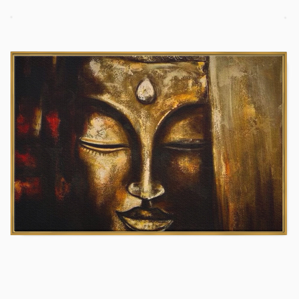 Tablou Canvas Premium LuxCanva® I111, Iluminare in Aur, Buddha, Meditatie, Zen, Armonie, Intelepciune, Liniste, Mantra, Urna, Spiritualitate, Relaxare