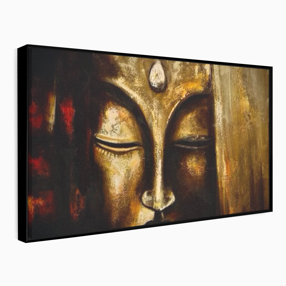 Tablou Canvas Premium LuxCanva® I111, Iluminare in Aur, Buddha, Meditatie, Zen, Armonie, Intelepciune, Liniste, Mantra, Urna, Spiritualitate, Relaxare
