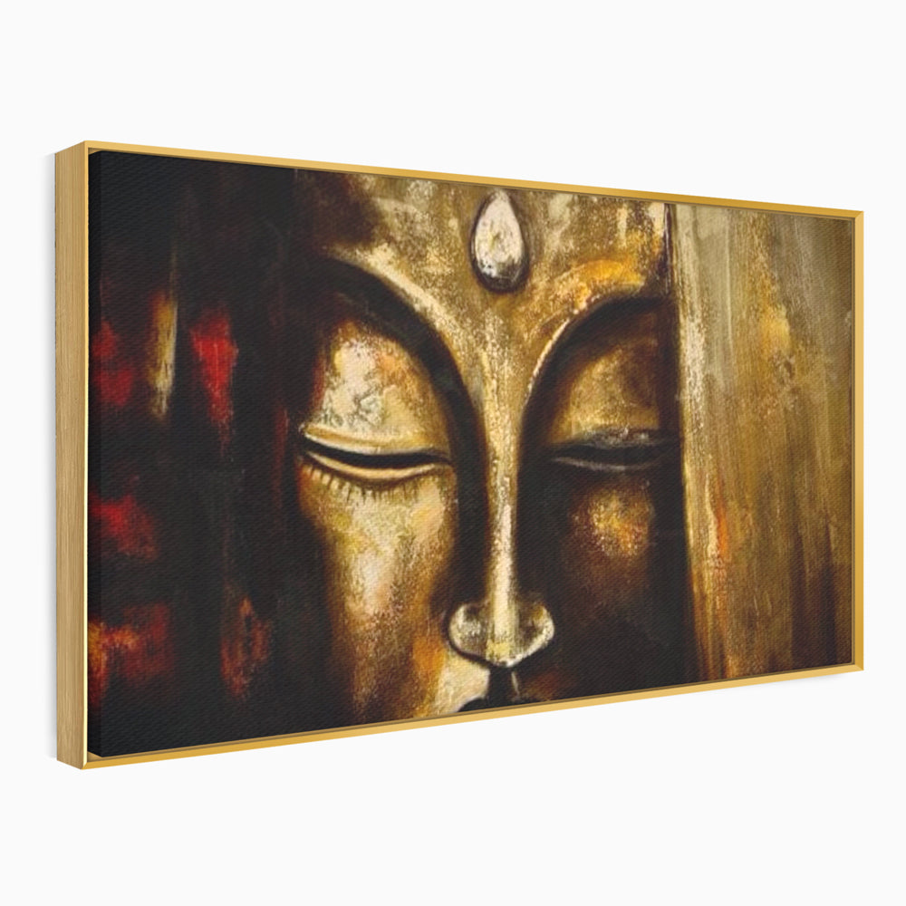 Tablou Canvas Premium LuxCanva® I111, Iluminare in Aur, Buddha, Meditatie, Zen, Armonie, Intelepciune, Liniste, Mantra, Urna, Spiritualitate, Relaxare