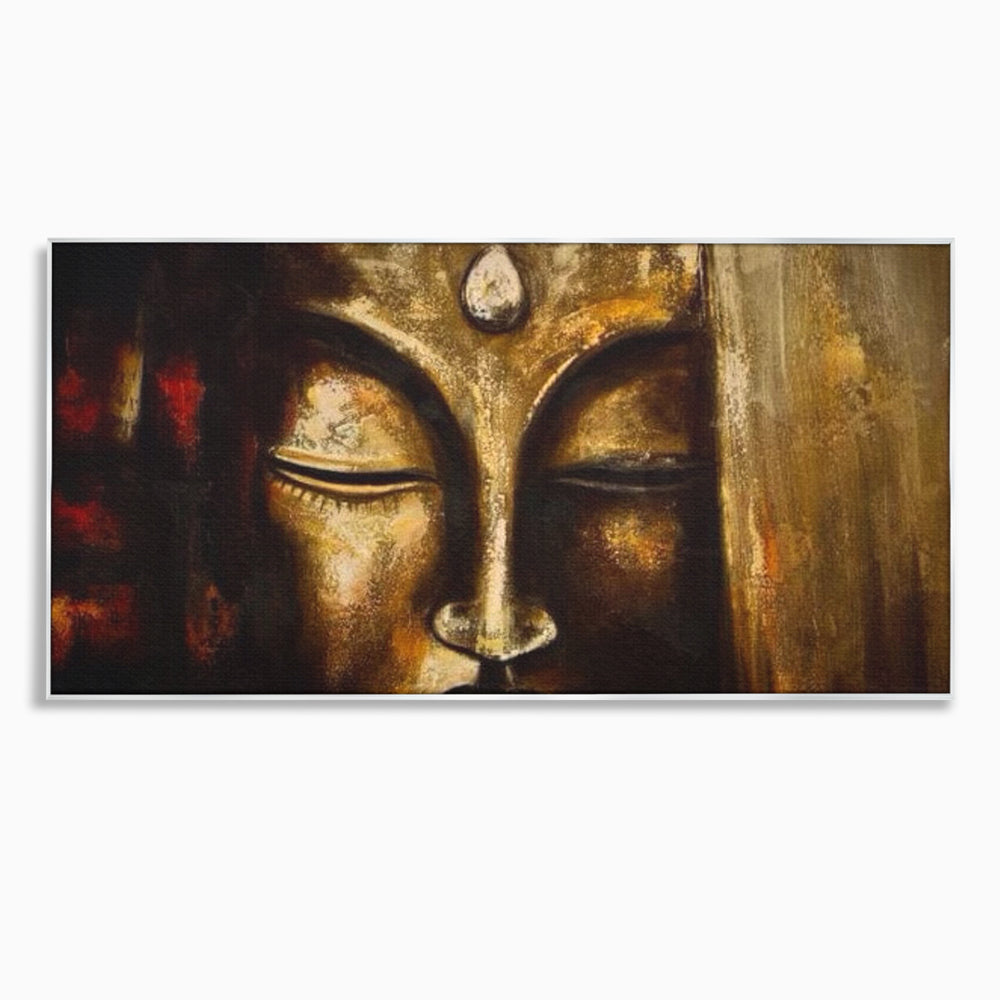 Tablou Canvas Premium LuxCanva® I111, Iluminare in Aur, Buddha, Meditatie, Zen, Armonie, Intelepciune, Liniste, Mantra, Urna, Spiritualitate, Relaxare