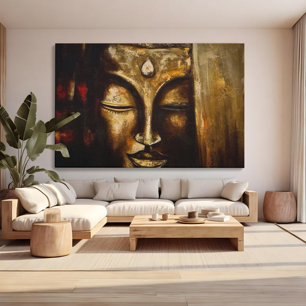 Tablou Canvas Premium LuxCanva® I111, Iluminare in Aur, Buddha, Meditatie, Zen, Armonie, Intelepciune, Liniste, Mantra, Urna, Spiritualitate, Relaxare