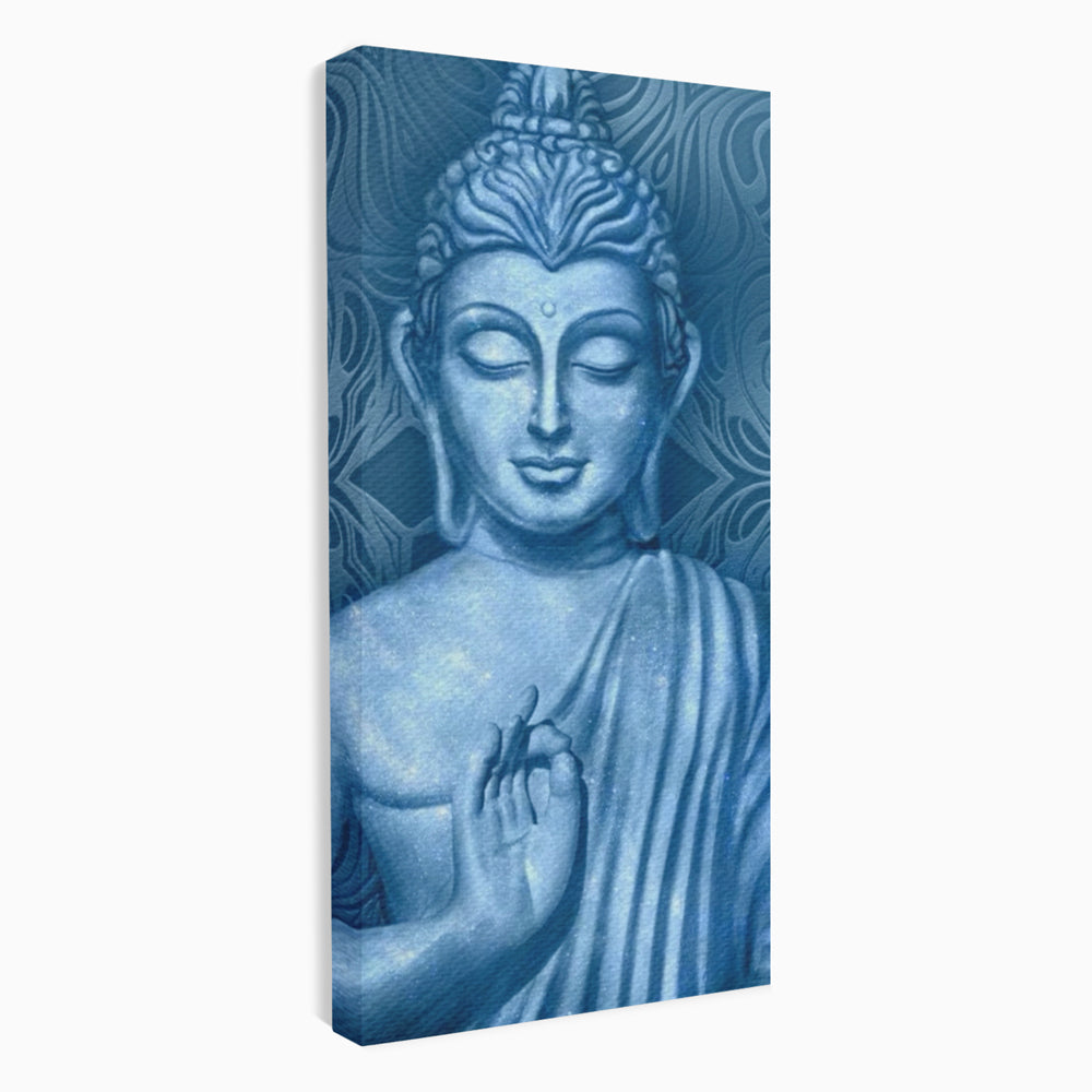 Tablou Canvas Premium LuxCanva® I112, Buddha de Safir, Meditatie, Iluminare, Zen, Pace Interioara, Spiritualitate, Armonie, Relaxare, Albastru, Urna