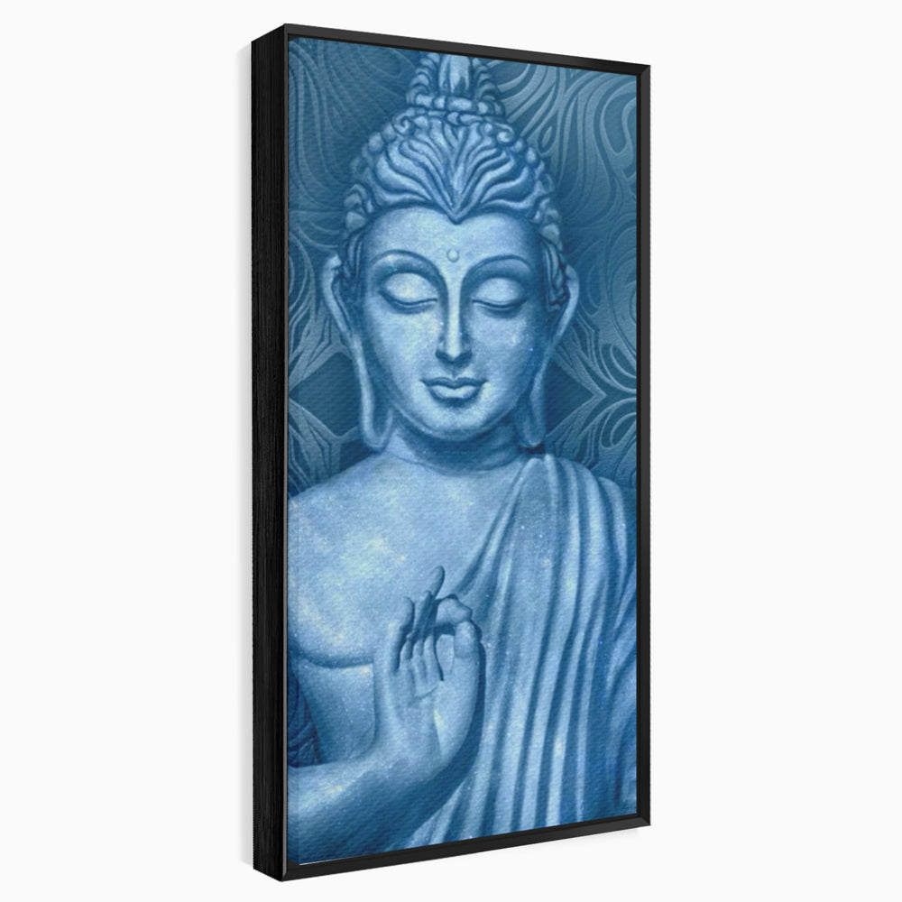 Tablou Canvas Premium LuxCanva® I112, Buddha de Safir, Meditatie, Iluminare, Zen, Pace Interioara, Spiritualitate, Armonie, Relaxare, Albastru, Urna