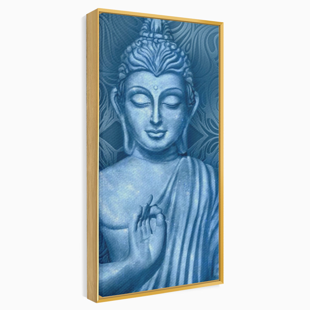 Tablou Canvas Premium LuxCanva® I112, Buddha de Safir, Meditatie, Iluminare, Zen, Pace Interioara, Spiritualitate, Armonie, Relaxare, Albastru, Urna