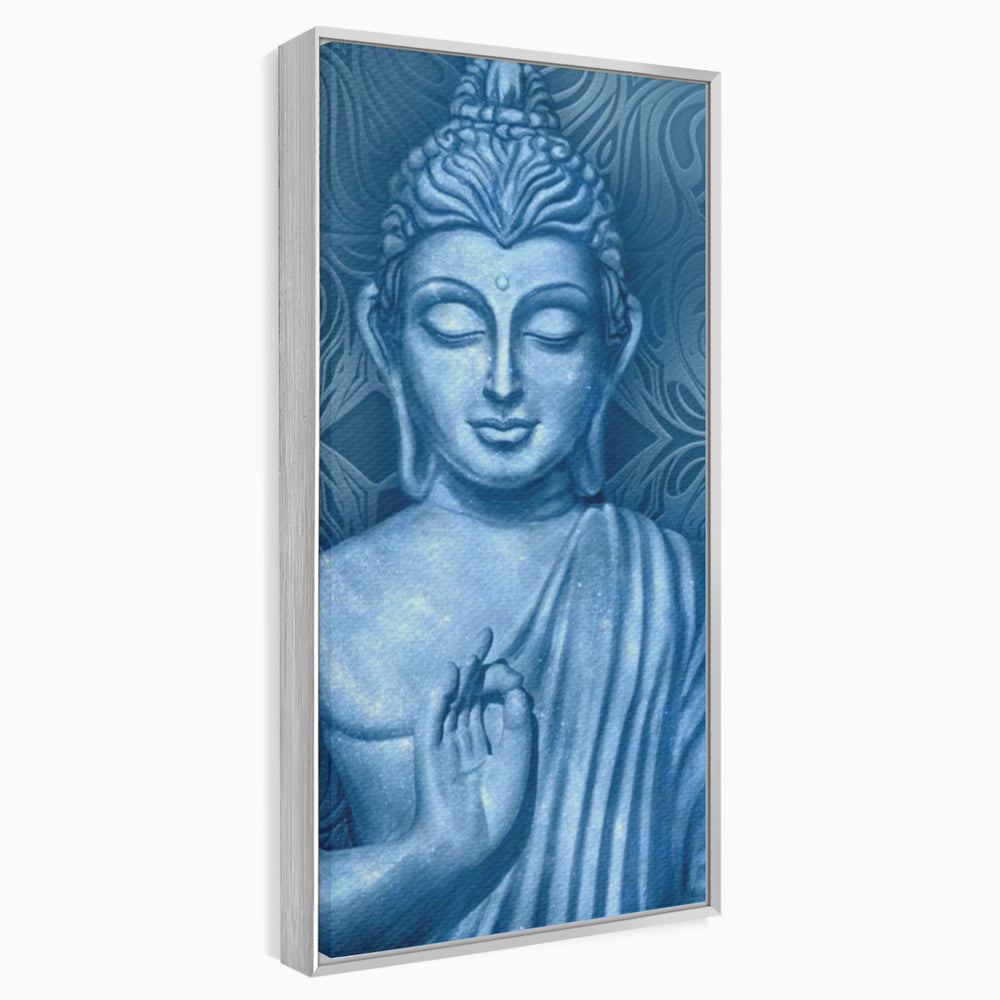 Tablou Canvas Premium LuxCanva® I112, Buddha de Safir, Meditatie, Iluminare, Zen, Pace Interioara, Spiritualitate, Armonie, Relaxare, Albastru, Urna