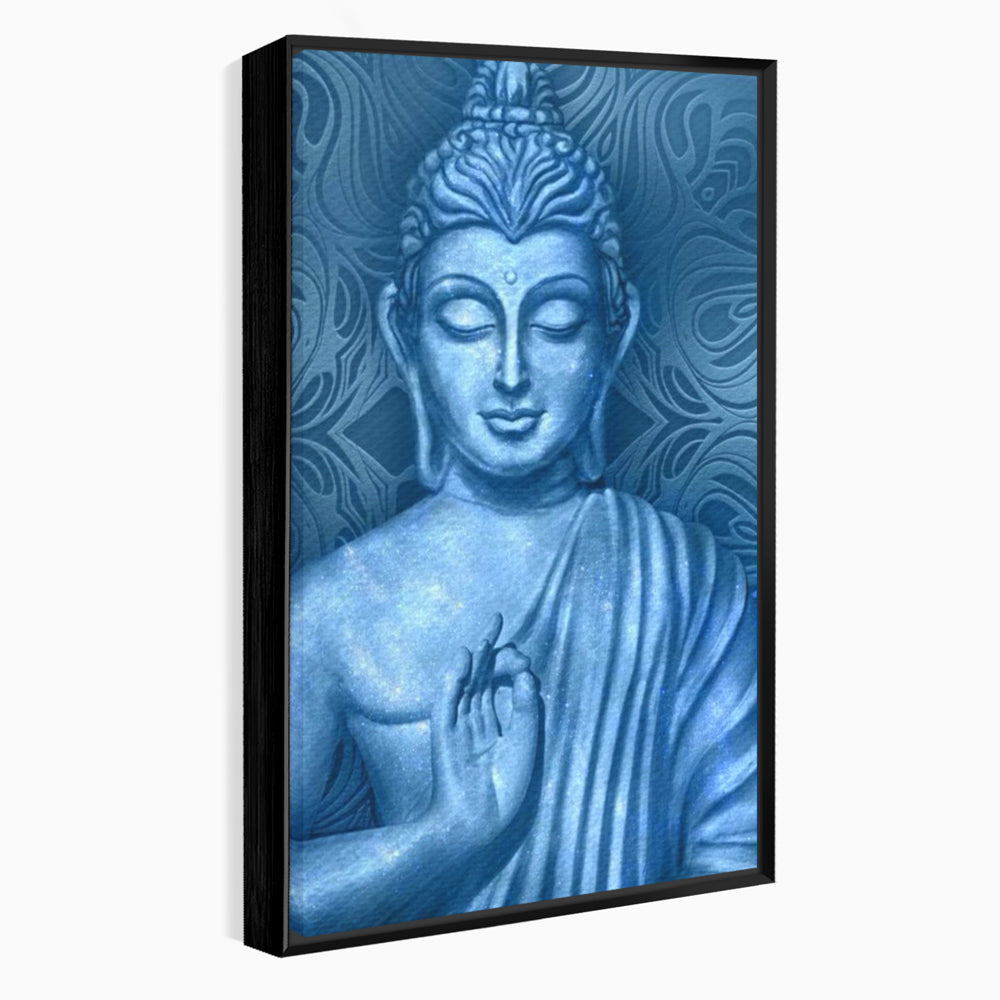 Tablou Canvas Premium LuxCanva® I112, Buddha de Safir, Meditatie, Iluminare, Zen, Pace Interioara, Spiritualitate, Armonie, Relaxare, Albastru, Urna