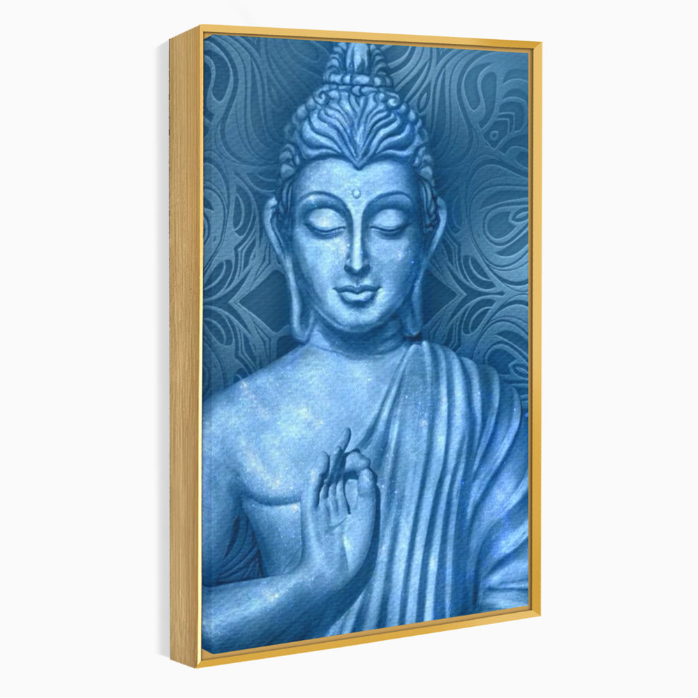 Tablou Canvas Premium LuxCanva® I112, Buddha de Safir, Meditatie, Iluminare, Zen, Pace Interioara, Spiritualitate, Armonie, Relaxare, Albastru, Urna