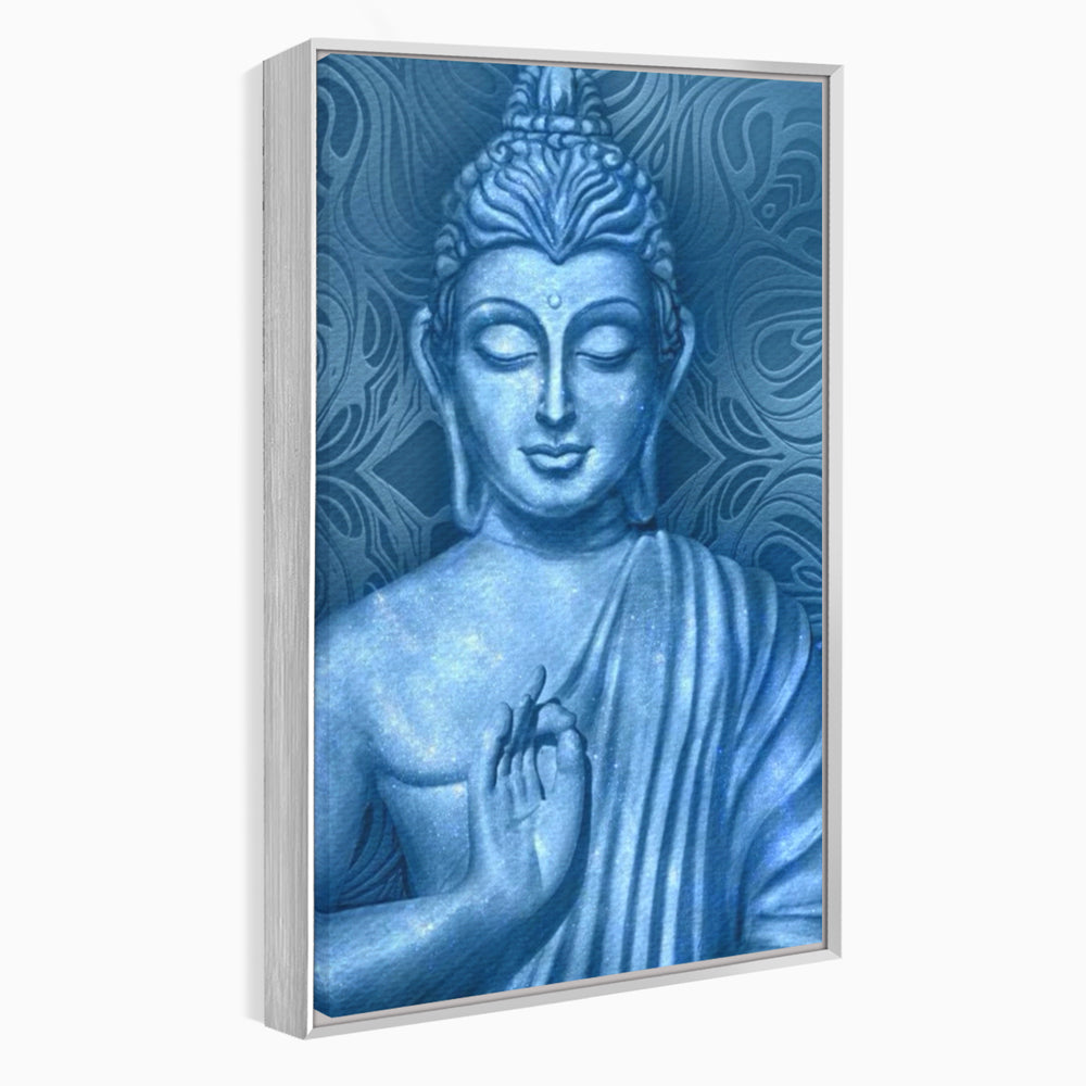 Tablou Canvas Premium LuxCanva® I112, Buddha de Safir, Meditatie, Iluminare, Zen, Pace Interioara, Spiritualitate, Armonie, Relaxare, Albastru, Urna