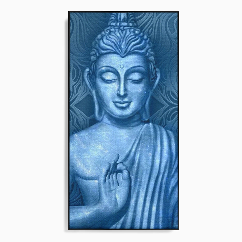 Tablou Canvas Premium LuxCanva® I112, Buddha de Safir, Meditatie, Iluminare, Zen, Pace Interioara, Spiritualitate, Armonie, Relaxare, Albastru, Urna