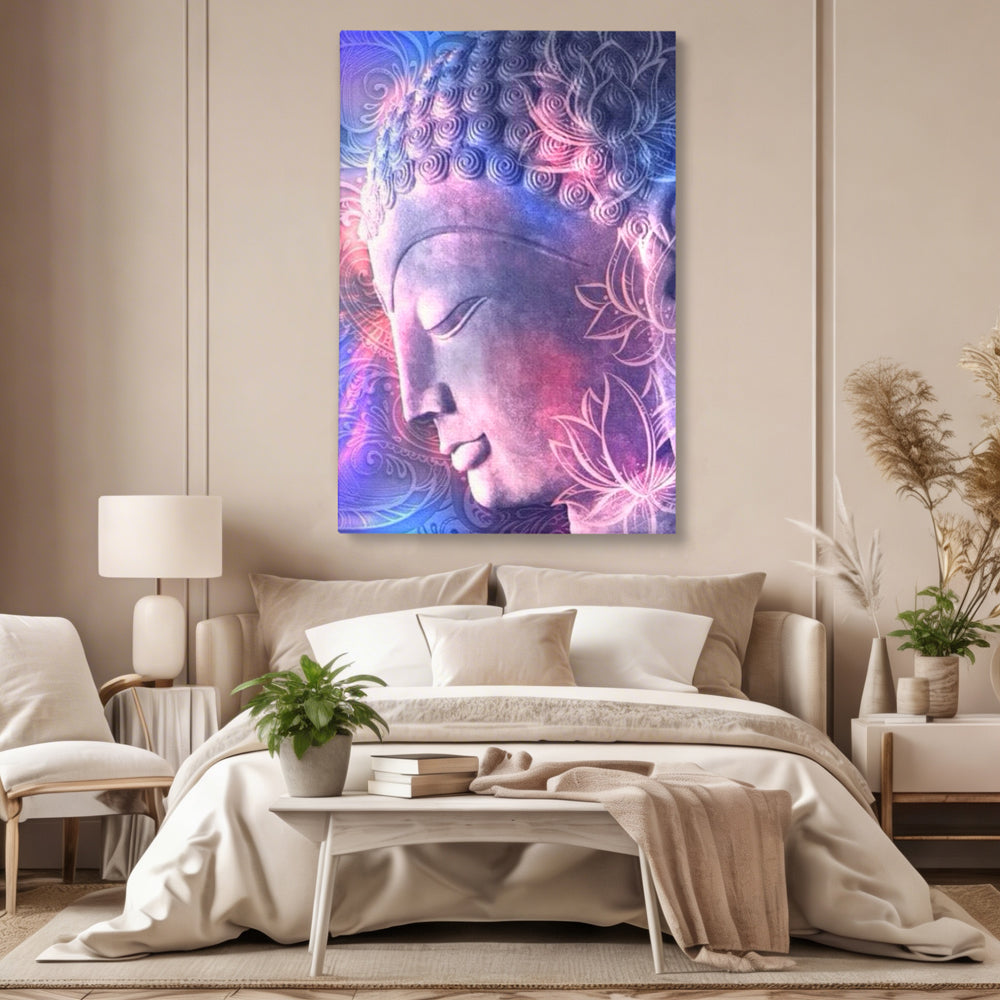 Tablou Canvas Premium, LuxCanva® I113, Buddha Cosmic, Meditatie, Zen, Profil, Lotus, Cosmos, Armonie, Spiritualitate, Relaxare, Energie, Univers