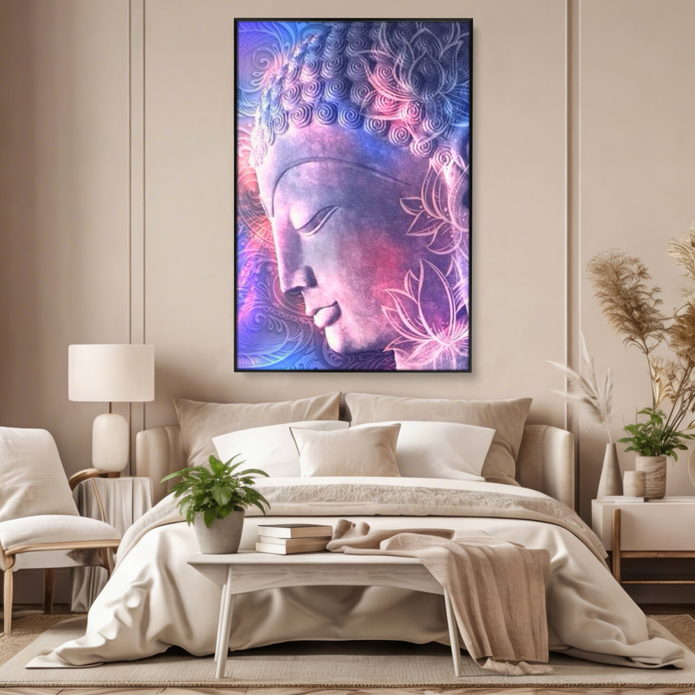 Tablou Canvas Premium, LuxCanva® I113, Buddha Cosmic, Meditatie, Zen, Profil, Lotus, Cosmos, Armonie, Spiritualitate, Relaxare, Energie, Univers