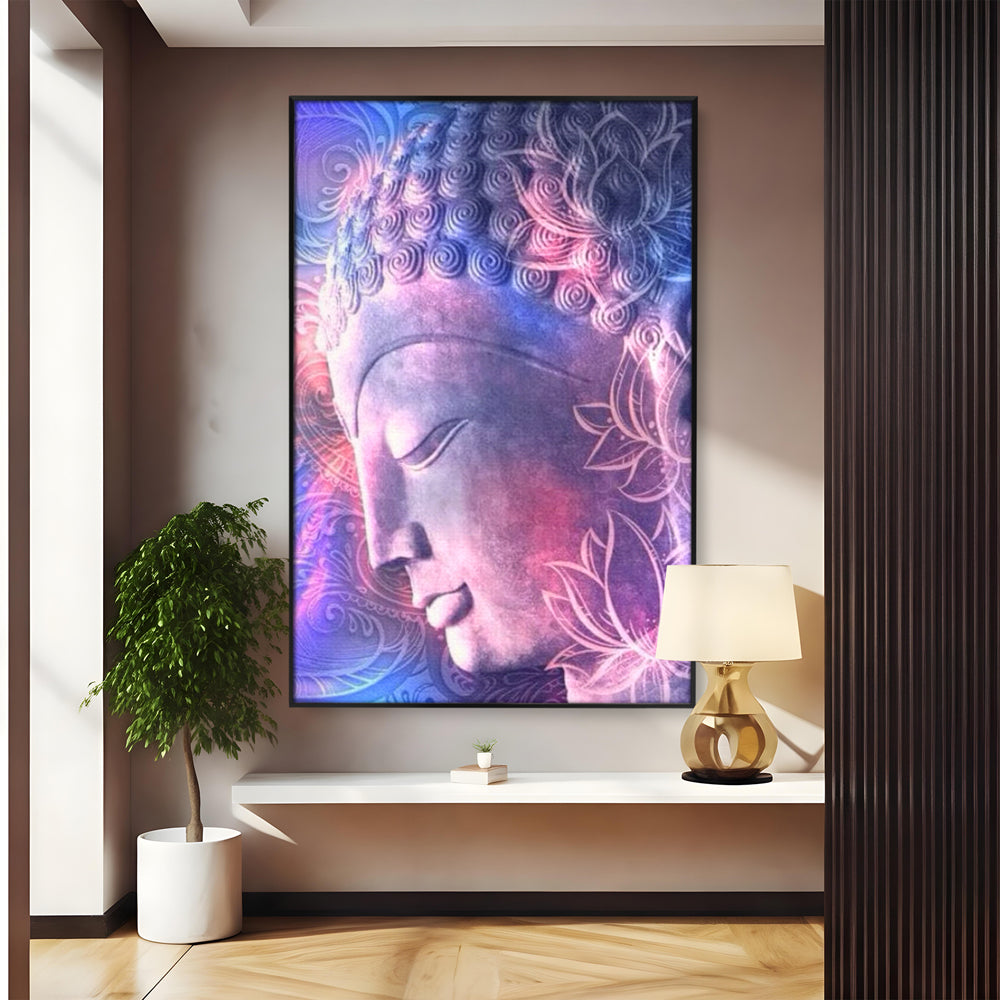 Tablou Canvas Premium, LuxCanva® I113, Buddha Cosmic, Meditatie, Zen, Profil, Lotus, Cosmos, Armonie, Spiritualitate, Relaxare, Energie, Univers