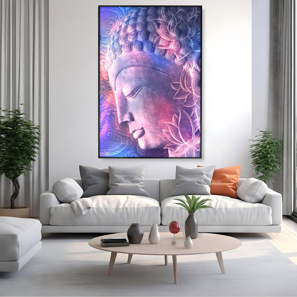Tablou Canvas Premium, LuxCanva® I113, Buddha Cosmic, Meditatie, Zen, Profil, Lotus, Cosmos, Armonie, Spiritualitate, Relaxare, Energie, Univers