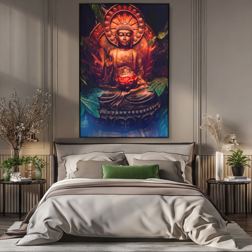 Leinwandbilder Premium LuxCanva® I114, Essenz der Meditation, Buddha, Zen, Erleuchtung, innerer Frieden, Spiritualität, Lotus, Meditation, Harmonie, Ruhe, Aura