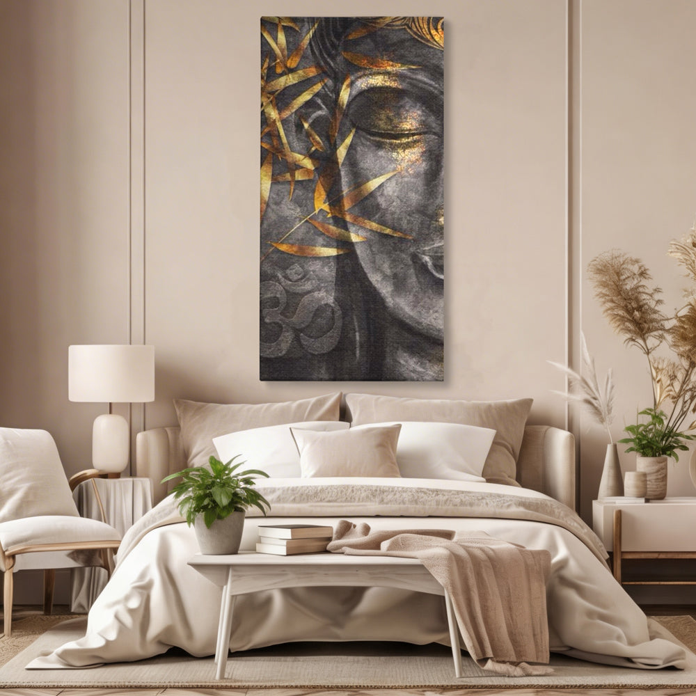 Tablou Canvas Premium LuxCanva® I115, Puterea Meditatiei, Zen, Iluminare, Pace Interioara, Spiritualitate, Liniste, Armonie, Vibratia OM, Frunze, Bambus