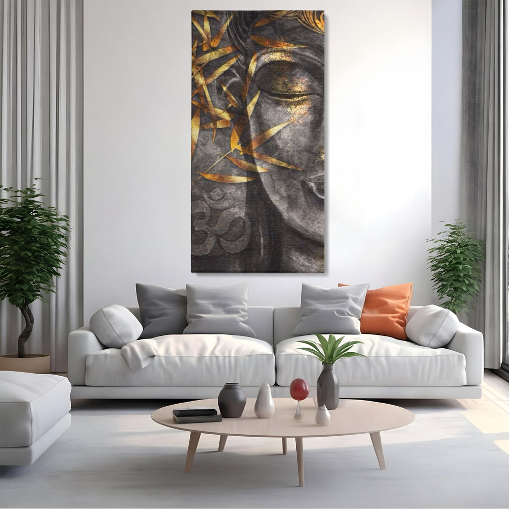Tablou Canvas Premium LuxCanva® I115, Puterea Meditatiei, Zen, Iluminare, Pace Interioara, Spiritualitate, Liniste, Armonie, Vibratia OM, Frunze, Bambus