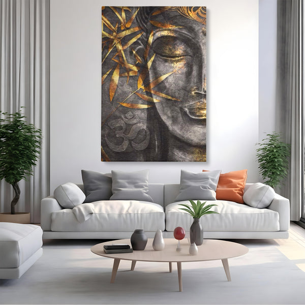 Tablou Canvas Premium LuxCanva® I115, Puterea Meditatiei, Zen, Iluminare, Pace Interioara, Spiritualitate, Liniste, Armonie, Vibratia OM, Frunze, Bambus