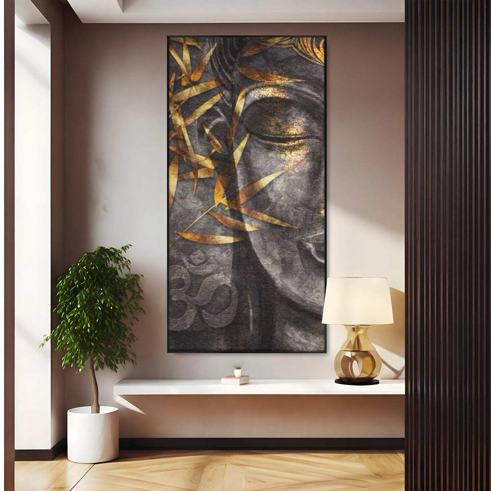 Tablou Canvas Premium LuxCanva® I115, Puterea Meditatiei, Zen, Iluminare, Pace Interioara, Spiritualitate, Liniste, Armonie, Vibratia OM, Frunze, Bambus