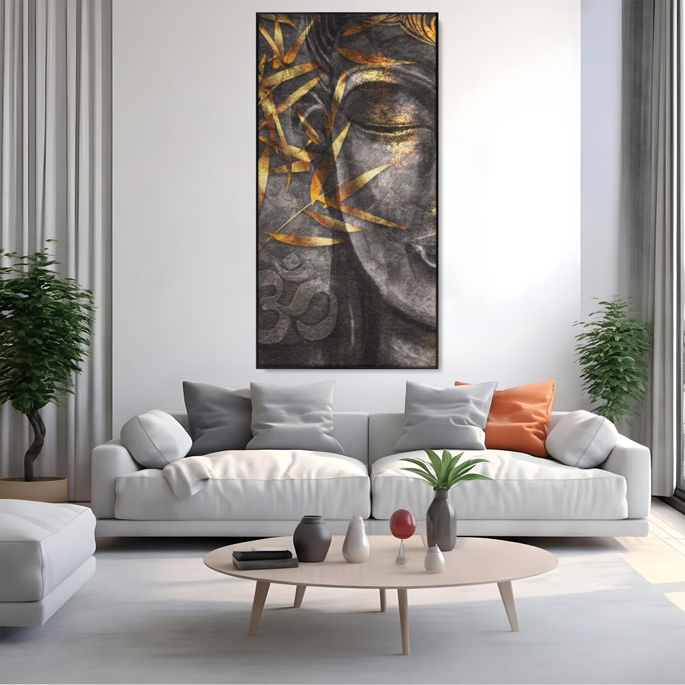 Tablou Canvas Premium LuxCanva® I115, Puterea Meditatiei, Zen, Iluminare, Pace Interioara, Spiritualitate, Liniste, Armonie, Vibratia OM, Frunze, Bambus