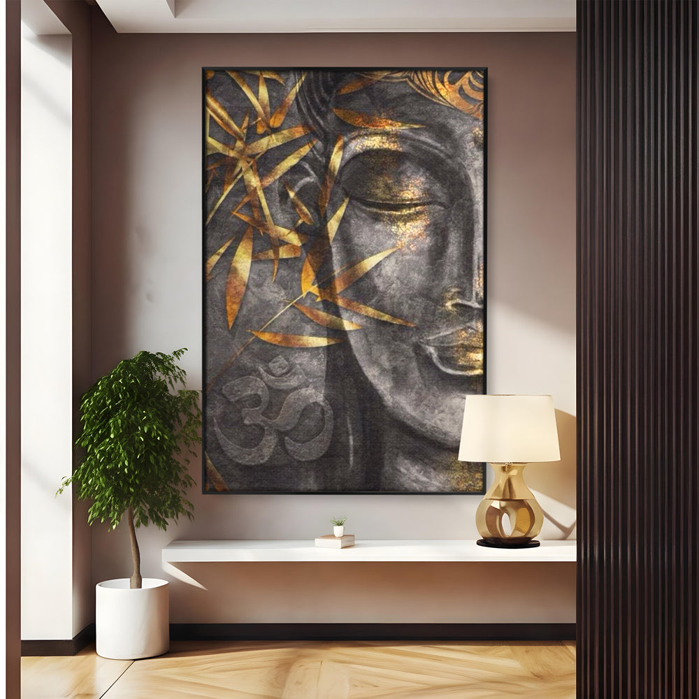 Tablou Canvas Premium LuxCanva® I115, Puterea Meditatiei, Zen, Iluminare, Pace Interioara, Spiritualitate, Liniste, Armonie, Vibratia OM, Frunze, Bambus