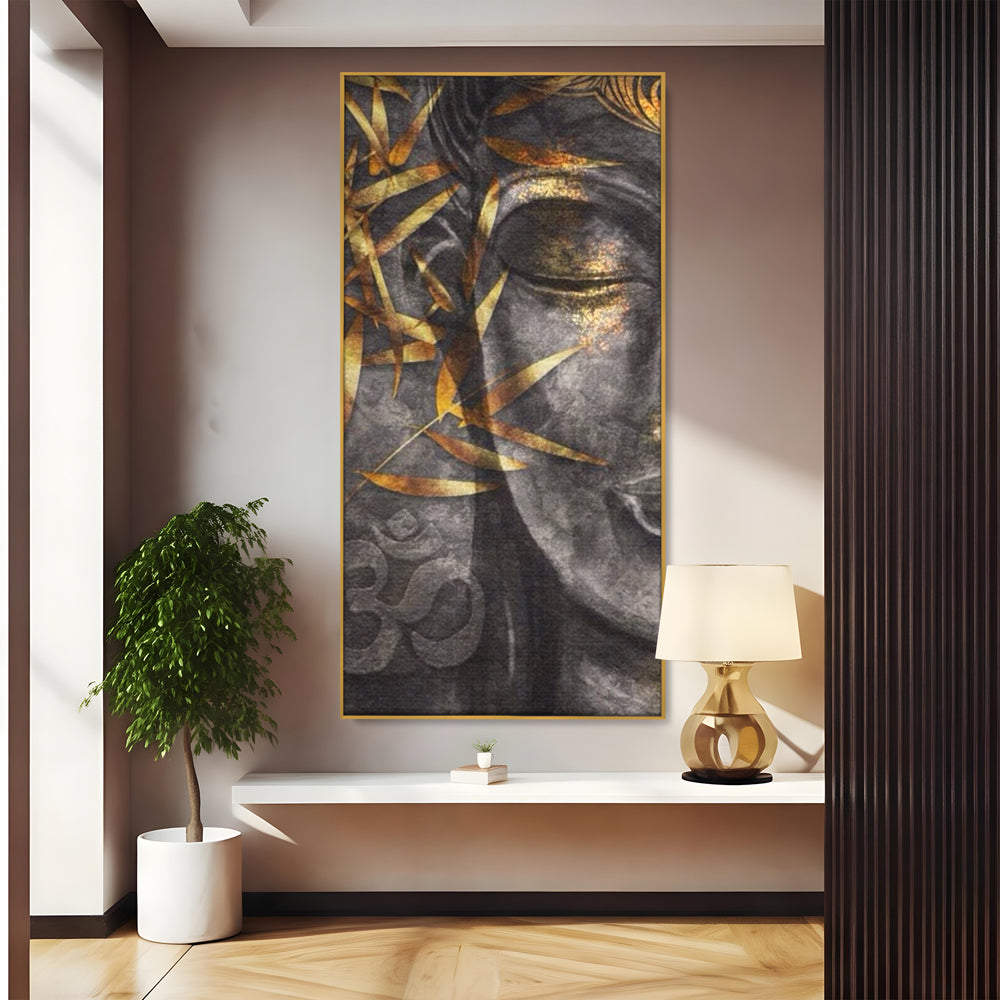 Tablou Canvas Premium LuxCanva® I115, Puterea Meditatiei, Zen, Iluminare, Pace Interioara, Spiritualitate, Liniste, Armonie, Vibratia OM, Frunze, Bambus