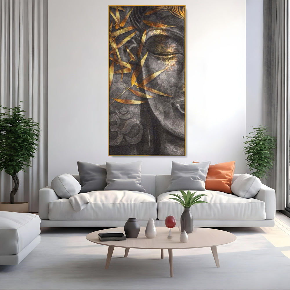 Tablou Canvas Premium LuxCanva® I115, Puterea Meditatiei, Zen, Iluminare, Pace Interioara, Spiritualitate, Liniste, Armonie, Vibratia OM, Frunze, Bambus