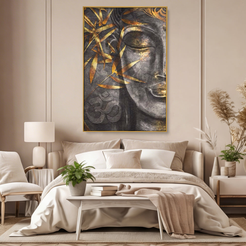 Tablou Canvas Premium LuxCanva® I115, Puterea Meditatiei, Zen, Iluminare, Pace Interioara, Spiritualitate, Liniste, Armonie, Vibratia OM, Frunze, Bambus