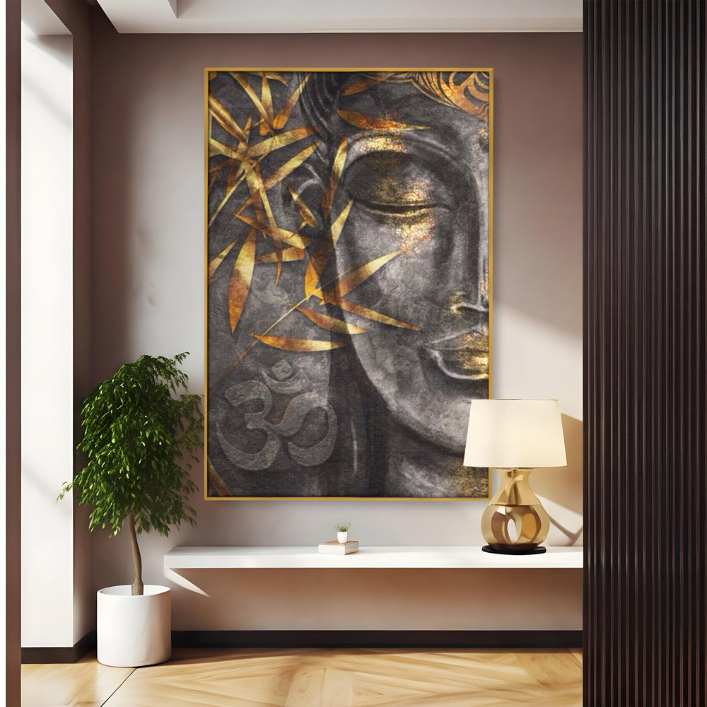 Tablou Canvas Premium LuxCanva® I115, Puterea Meditatiei, Zen, Iluminare, Pace Interioara, Spiritualitate, Liniste, Armonie, Vibratia OM, Frunze, Bambus