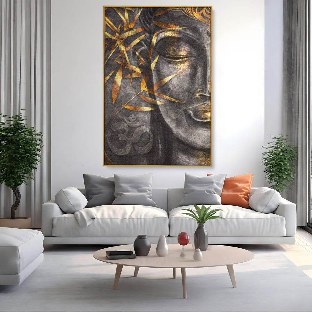 Tablou Canvas Premium LuxCanva® I115, Puterea Meditatiei, Zen, Iluminare, Pace Interioara, Spiritualitate, Liniste, Armonie, Vibratia OM, Frunze, Bambus