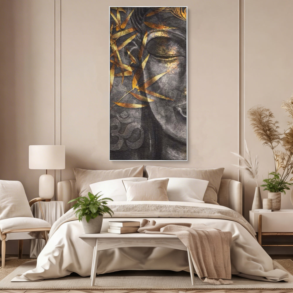 Tablou Canvas Premium LuxCanva® I115, Puterea Meditatiei, Zen, Iluminare, Pace Interioara, Spiritualitate, Liniste, Armonie, Vibratia OM, Frunze, Bambus