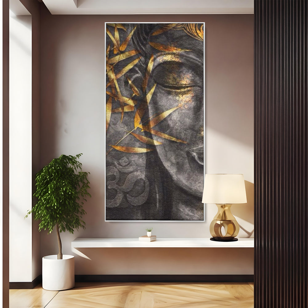 Tablou Canvas Premium LuxCanva® I115, Puterea Meditatiei, Zen, Iluminare, Pace Interioara, Spiritualitate, Liniste, Armonie, Vibratia OM, Frunze, Bambus