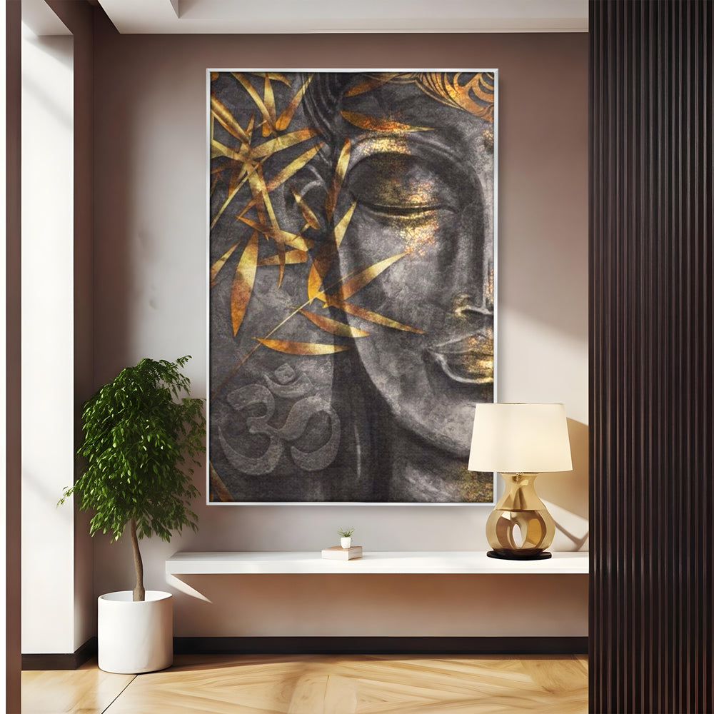Tablou Canvas Premium LuxCanva® I115, Puterea Meditatiei, Zen, Iluminare, Pace Interioara, Spiritualitate, Liniste, Armonie, Vibratia OM, Frunze, Bambus