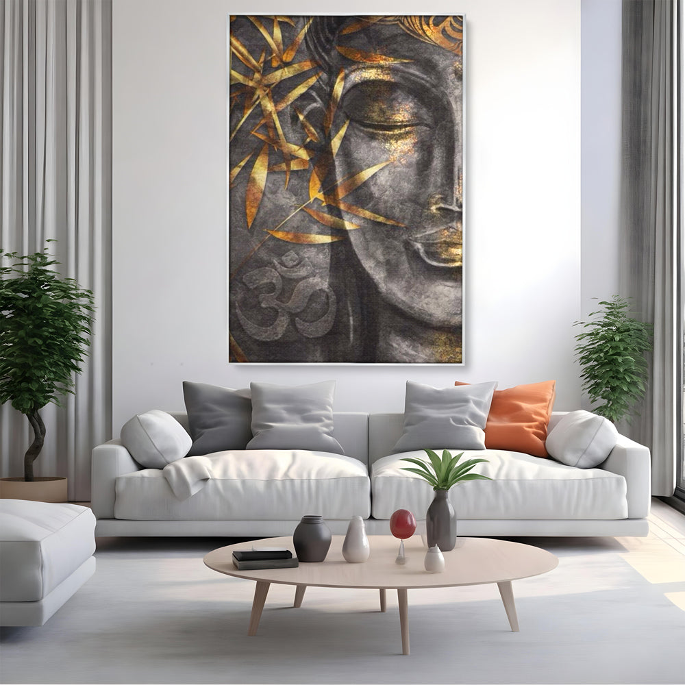 Tablou Canvas Premium LuxCanva® I115, Puterea Meditatiei, Zen, Iluminare, Pace Interioara, Spiritualitate, Liniste, Armonie, Vibratia OM, Frunze, Bambus
