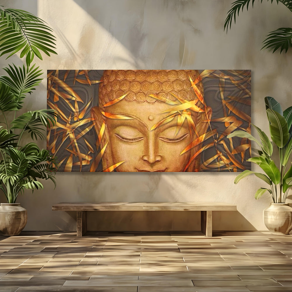 Leinwandbilder Premium LuxCanva® I116, Stille der Natur, Buddha, Zen, Ruhe, Innerer Frieden, Meditation, Spiritualität, Harmonie, Bambus, Blätter, Chip