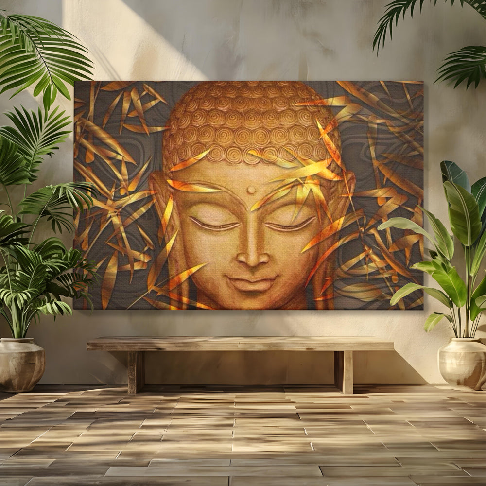 Leinwandbilder Premium LuxCanva® I116, Stille der Natur, Buddha, Zen, Ruhe, Innerer Frieden, Meditation, Spiritualität, Harmonie, Bambus, Blätter, Chip