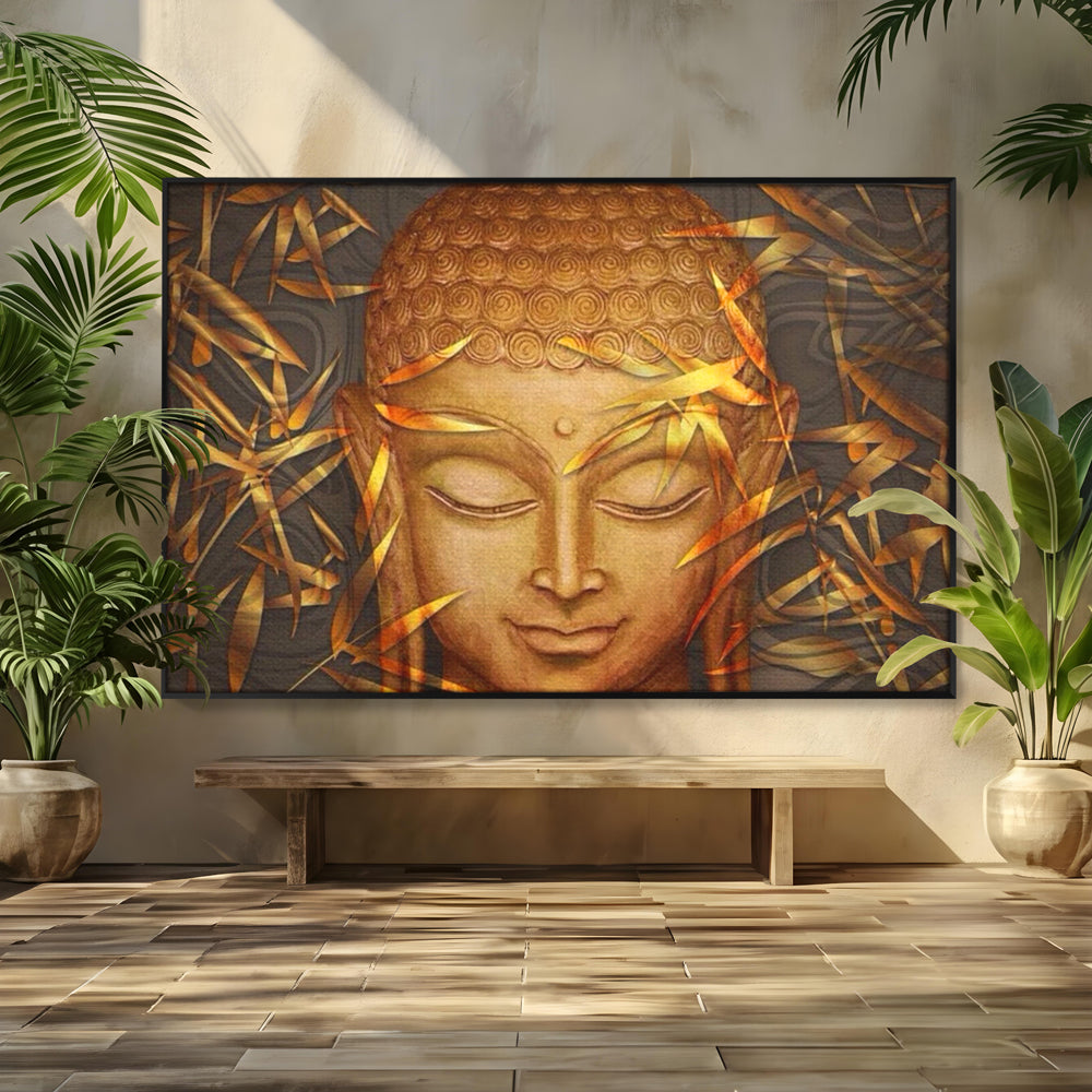 Leinwandbilder Premium LuxCanva® I116, Stille der Natur, Buddha, Zen, Ruhe, Innerer Frieden, Meditation, Spiritualität, Harmonie, Bambus, Blätter, Chip