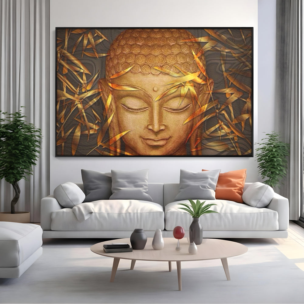 Leinwandbilder Premium LuxCanva® I116, Stille der Natur, Buddha, Zen, Ruhe, Innerer Frieden, Meditation, Spiritualität, Harmonie, Bambus, Blätter, Chip
